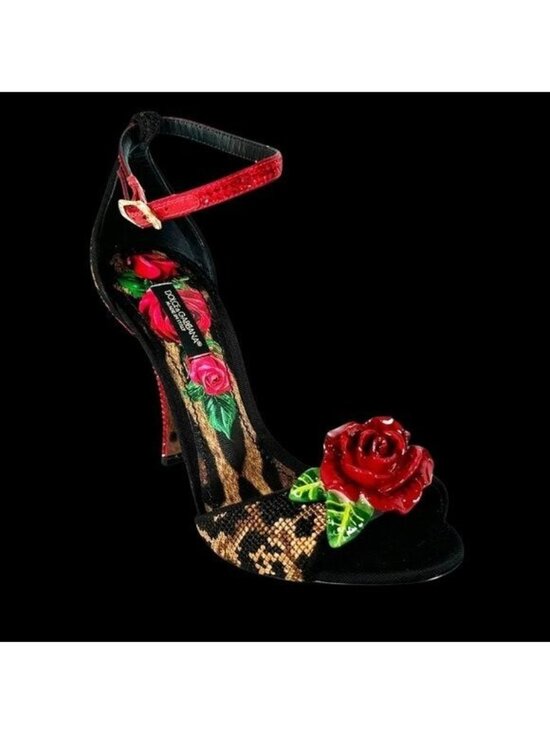 Leopard Crystal Rose Heels Sandals Pumps KEIRA Beige Black Size 39.5 IT 8.5 US - Picture 2 of 8